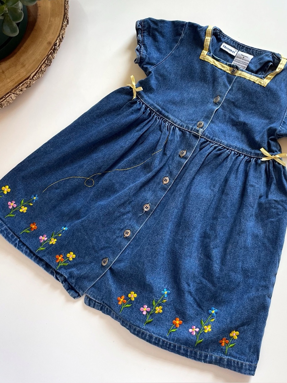 Vintage 90’s Thomas Flower Embroidered Denim Dress | Size 5